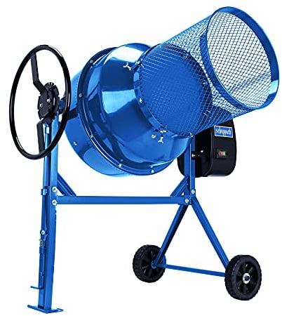 Scheppach Betonmischer MIX180 Betonmischmaschine + Siebtrommel (180L Fassungsvermögen, 800W Mörtelmischer, Rastscheibenarretierung über Fußbedienung, Zementmischer mit Gußzahnkranz und Kompostsieb)