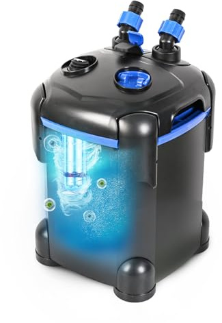 AMOSIJOY 172GPH Canister Filter, Ultra-Quiet External Aquarium Filter with Free Media for Large Fish Tanks and Aquariums (172GPH)