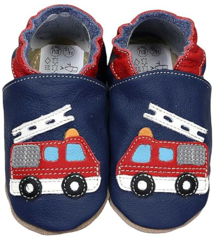 HOBEA-Germany Kitaschuhe Safestep, Kinderhausschuhe, Lederschuhe (Feuerwehr blau, 26/27)