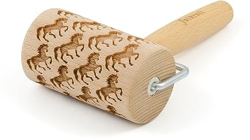 Folkroll Teigrolle Pferde, Mini, 9.5 cm, Nudelholz, Prägerolle, Muster, Motiv, Rolle, Buchenholz, 332887