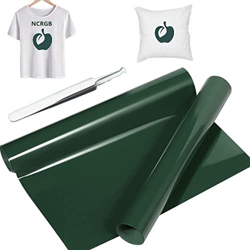 Heat Transfer Vinyl Dark Green12In x 10Ft,HTV Vinyl Roll for Cricut & Cameo,Iron on Vinyl for T-Shirts,Equipped with a Hooked Tweezers Easy to Cut & Weed(Dark Green)
