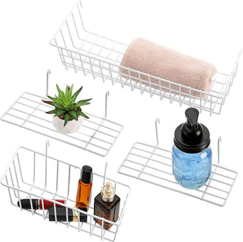 Jucoan Set of 4 Wall Grid Basket, Wire Straight Shelf, Metal Grid Panel Baskets, Display Hanging Basket Shelf Storage Rack for Flower Pot Decoration Room Desk Storage Organizer