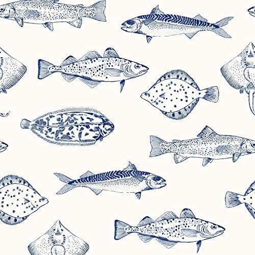 Graham & Brown Joules Name The Plaice Coast Blue Wallpaper | Easy Paste The Wall Application | Blue Animal Design | Eco Friendly