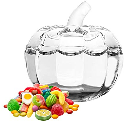 Lidscura Pumpkin Candy Jar with Lid, Transparente Pumpkin Cookie Bucket, Halloween Glass Candy Bowl, Decorative Sugar Storage Container for Home Party Wedding Decorating