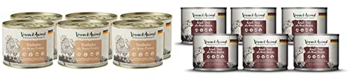 Venandi Animal Premium Nassfutter für Katzen, Truthahn als Monoprotein, 6 x 200 g, getreidefrei und naturbelassen, 1.2 kg & Premium Nassfutter für Katzen, Rind als Monoprotein, 6 x 200 g