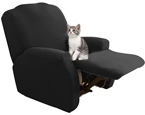 Jaotto Stretchhusse für Relaxsessel 4-Teilig Sesselbezug Sesselschoner für Liege Sessel Elastisch Waschbar mit Taschen Stretch Recliner Cover,Schwarz