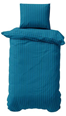Class Home Collection Damast Bettwäsche 135x200 Mikrofaser 2 teilig Bettwäsche-Set mit Reißverschluss Gestreift Petrol
