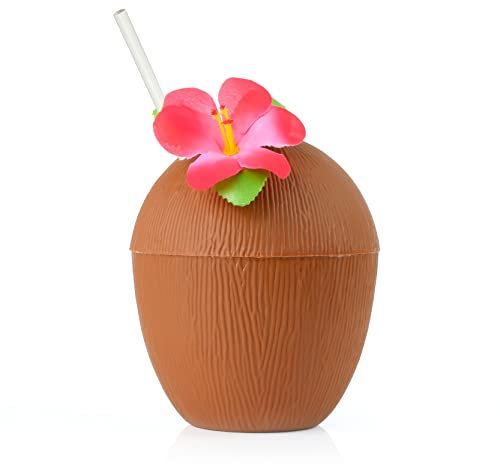 Coconut Cups With Red Flower & Paper Straw