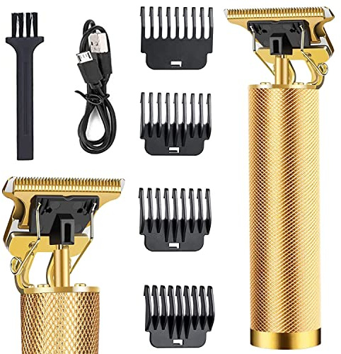 Professional T-Blade Hair Trimmer and Grooming Kit - Cordless, Rechargeable Electric Clippers for Men's Beard and Hair Pro Barbers (Gold)