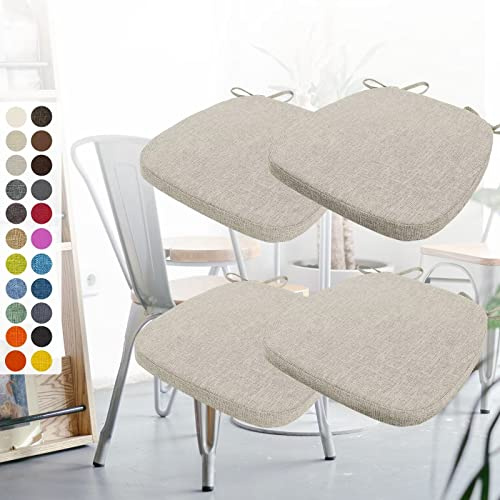 4er Set Stuhlkissen 40x38x5cm mit Bändern,Waschbare Sitzkissen Rutschfest,Stuhlauflage Stuhlpolster Sitzkissen,Abnembar Bezug Mit Reißverschluss,Ideal für Zuhause Büro Küche Esszimmer,Beige grau