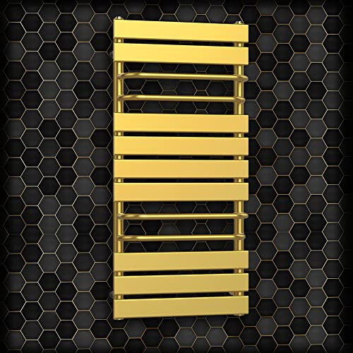 500 x 1000mm Shiny Gold Heated Towel Rail Radiator Designer Bathroom Radiator Towel Holder (With Gold Angled Valves)