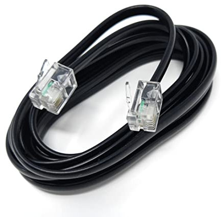 DRUT 2m, RJ11 to RJ11 Telephone Landline Cable ADSL (6P4C) Flat Lead High Speed BT Internet Broadband Male to Male Router, Modem, Phone Extension Wire (6.5ft, Black)