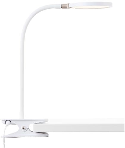 Lightbox LED Schreibtischlampe | 33 cm Höhe | weiß chromfarbene Klemmleuchte durch Flexarm einstellbar | Helligkeit in 3 Stufen einstellbar | max. 640 lm | Lichtfarbe: 3000 K | aus Kunststoff/Metall