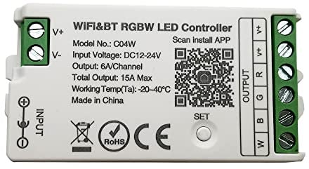 C04W(FUT038W Upgrade) RGBW RGB+Weißer 2,4 GHz WiFi LED Controller Dimmbar Mehrfarbige Gruppensteuerung Kompatibel mit Alexa Google Home APP Steuerung Arbeit mit WR01RF Remote Panel