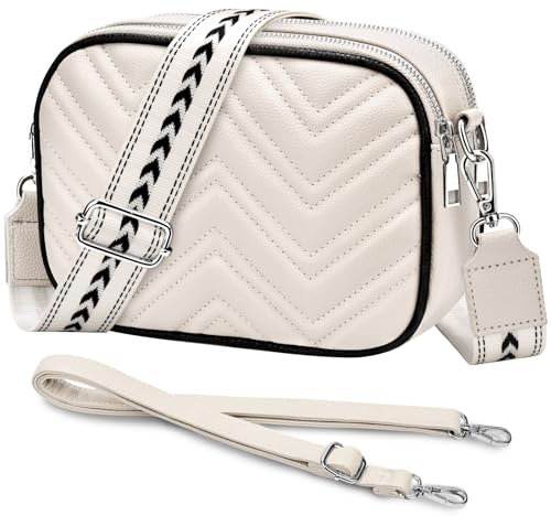 ONEKERUN Crossbody Bag Damen, Leder Umhängetasche Damen Klein mit 2 verstellbaren Riemen, Multi-Zip Pockets Handtasche Damen Handy Umhängetasche mit 4 Kartenfächern für Tägliches Arbeiten Reisen