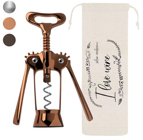 Lenmar Corkscrew Wine Opener Stainless Steel Modern Design Corkscrew Wine Bottle Opener for Wine and Prosecco Wine with Linen Bag Gift (Rose Gold)