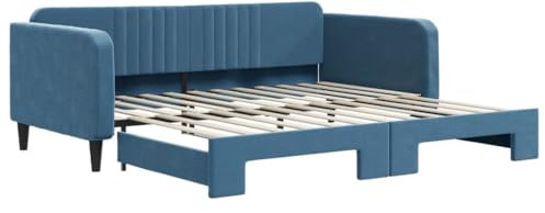 vidaXL Tagesbett, Ausziehbar Schlafsofa mit Lattenrost, Bettsofa Gästebett für Schlafzimmer Wohnzimmer, Sofa Bett Ausziehbett, Blau 100x200 cm Samt