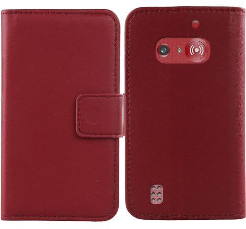 Tnviud Premium Genuine Real Flip Folder Folio Leather TPU Silicona Case For Doro 1880/1881 2.4 Book Wallet Business Phone Protection Protector Cover Skin Pouch Etui (Dark Red)