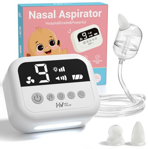 HEYVALUE Nasal Aspirator for Baby, Hospital Grade Nose Sucker with 9 Levels Suction, Night Light and Nursery Rhyme Soothing Function, Electric Nose Suction for Baby with Food-Grade Silicone Tips