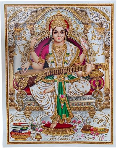 Rastogi Handicraft Best Of Indian Nachdruck Hindu-Gott Poster/Bild mit ungerahmt (Saraswati-Ji-White-BG-28,9 x 22,9 cm)