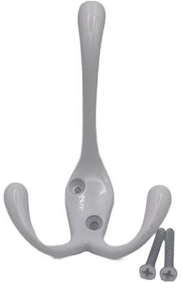 Aretro White Three Prong Triple Back of Door Wall Hat Coat Robe Hanger Hook with Screws