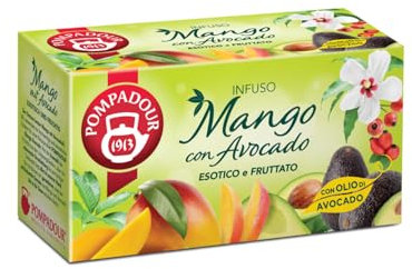 Pompadour® | Mix Frutta Mango e Olio Avocado | Infuso Mela, Mango, Olio Avocado, Ibisco Bianco - 20 Filtri (50 Gr) | Tisana