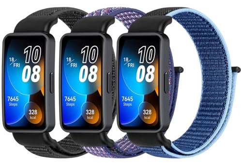 BTTNG Nylon Armband Kompatibel für Huawei Band 8/Huawei Band 9/Huawei Band 10 Damen Herren, 3 Stück Atmungsaktive Nylon-Armband Sport Solo Loop Ersatzbänder für Huawei Band 8/9/10 NFC