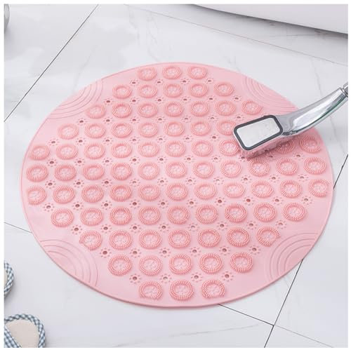 Duschmatte, Rund rutschfeste Badematte, 55x55 cm, Duschmatten mit Saugnäpfe, TPE Badezimmermatte Duschmatten für Badezimmer Maschinenwaschbar, Rosa