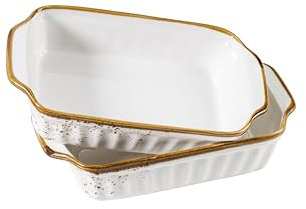 MÄSER Serie Pintar - Juego de 2 cazuelas de 2 piezas de 23 x 14,5 cm, con esmalte claro, motas visuales marrones y borde fino de aspecto vintage hecho a mano, porcelana