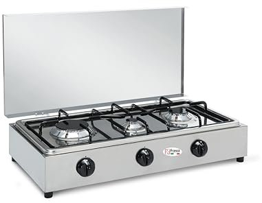 Fornello 3 fuochi a gas Metano per uso interno Valvolato in acciaio inox Made in Italy - 300/AGPS/MT