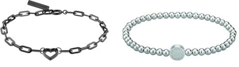 Liebeskind TIME & JEWEL Damen-Handketten Edelstahl (schwarz) LJ-0343-B-V, 20 & Beads-Armband LJ-0029-B-17 Silber