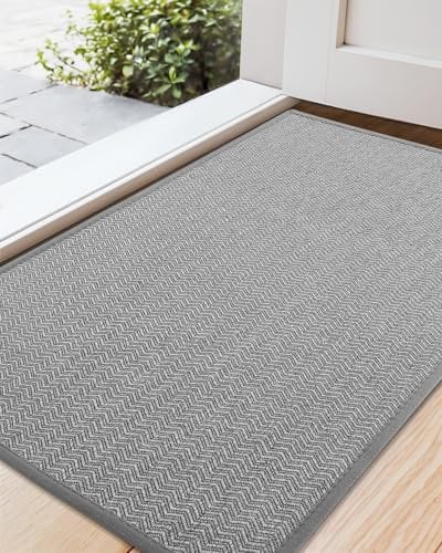 COLOR&GEOMETRY Dirt Trapper Door Matts Indoor 90x150 cm, Indoor Door Mat Non Slip, Front Door Mat Heavy Duty, Absorbent Doormats Inside for Entrance, Muddy Paws, Light Grey (Rolled-up NO Creases)