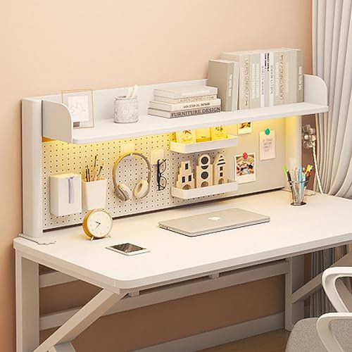 RVUEM Desktop Fixed Pegboard Workstation, Clamp On Desk Organizer Shelf, Desktop Bookshelf Organizer Panel with Holes, Clamp on Desk Shelving System, Practical Desktop Extender,White,H38cm;L80cm