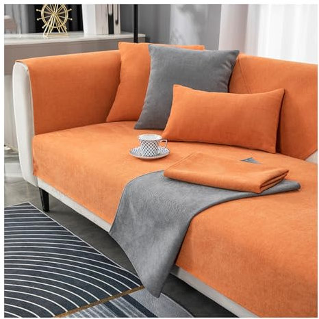 Tauzveok Sofabezug rutschfeste, Sofa überzug 3 sitzer, Für L Shape Eck 3 2 4 Sitzer Sofaüberzug, Hund Katze Sofaschoner, Chenille sofadecken für sitzfläche,Orange,70 * 70cm