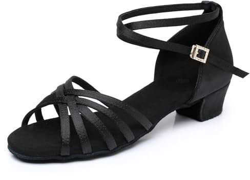 Rosefinch Damen Latein Tanzschuhe Salsa Tango Chacha Ballroom Praxis Tanzschuhe für Mädchen Kinder Schwarz 34EU