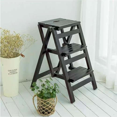 Tabouret échelle Pliante 3 escabeaux bibliothèque Monter échelle escabeau en Bois escabeau Multifonctionnel antidérapant Bureau Cuisine Camping échelle Chaise comptoir tabourets