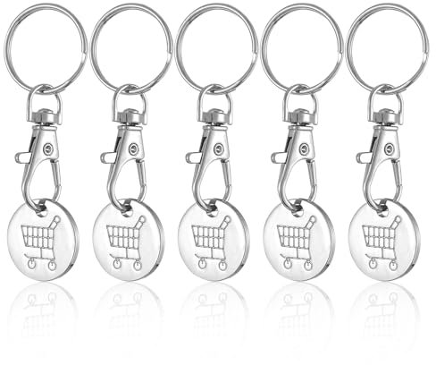 5 Pièces jeton Caddie,Porte-clés du Panier d'achat,jeton de Caddie,jetons Caddie,Jeton Caddie Metal,Puce pour Caddie,Jeton Chariot pour Les Caddies