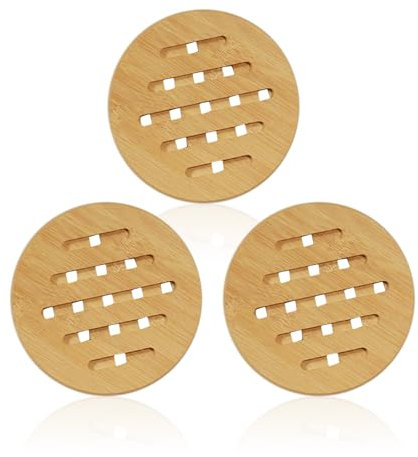 Lot de 3 dessous de verre pour casseroles, dessous de plat, dessous de plat tissés, lavables, réutilisables (couleur bois brut)