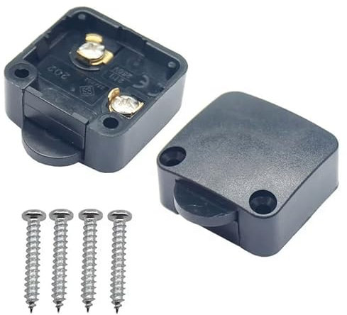 2 interruptores de contacto de puerta para armarios, trasteros y otras puertas, interruptor de bar, interruptor de armario, 250 V 2 A, cuadrado, 3,4 x 3,2 x 1,6 cm, color negro