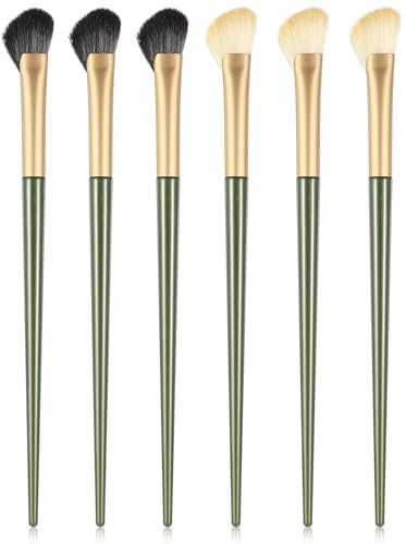 Mabor Lot de 6 pinceaux de maquillage biseautés pour contour des yeux en forme d'éventail pour fard à joues et crème