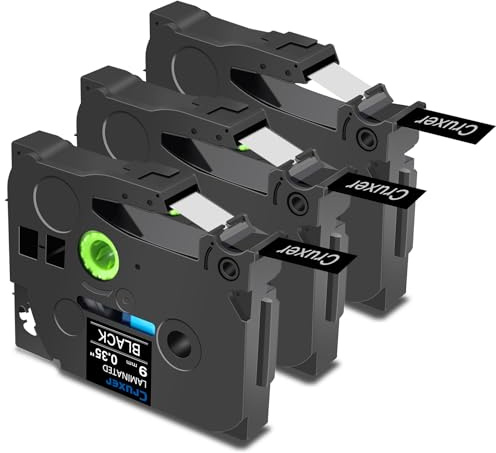 Cruxer 3er-Packung Kompatibel für Brother P-touch TZe-325 Black Laminierte Bänder，Weiß auf Schwarz 0,35'' 9mm x 8m Schriftband Ersatz für Brother PT-H100R PT-200 PT-H105 PT-H110 PT-D410 PT-E110VP