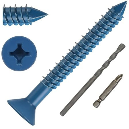 DAYALO Lot de 30 vis à béton à tête fraisée avec empreinte cruciforme M5,5 x 57, vis à béton galvanisée avec foret et embout de vissage pour maçonnerie, béton, architecture, industrie (bleu)