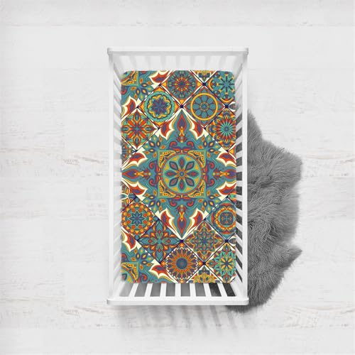 Morbuy Spannbettlaken Babybett, Mandala-Stil Spannbettlaken Kinderbett,Weiche Atmungsaktiv Spannbettlaken Kinderbett Stubenwagen Bezug Kinderwagen Matratzenbezug (Grün,160x80cm)