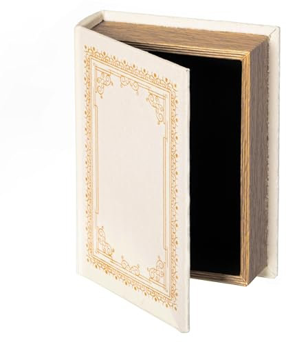 Dekorative Schmuckschatulle in Buchform, Vintage-Stil, Papier, Weiß