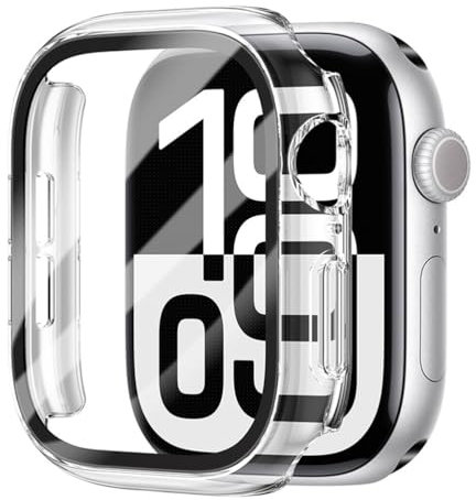HANKN 2 Piezas Duro Funda para Apple Watch Series 10 46mm Funda Protector de Pantalla Vidrio Templado, Cobertura Completa Claridad Resistente al Polvo Iwatch Estuche (46 mm, Transparente x 2)