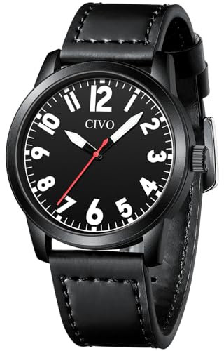 CIVO Uhren Herren Lederarmband Armbanduhr: Leicht Lesbare Uhr mit Groß Zahlen Analog Schwarz Herrenuhren