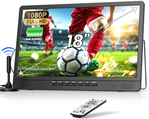 NORTHING - 18 Inch Portable TV with Built-in 6000mAh Power Supply, Full HD 1080P Small TV with Antenna, 12V Car TV, Support USB/HDMI/AV Input, Works with T V