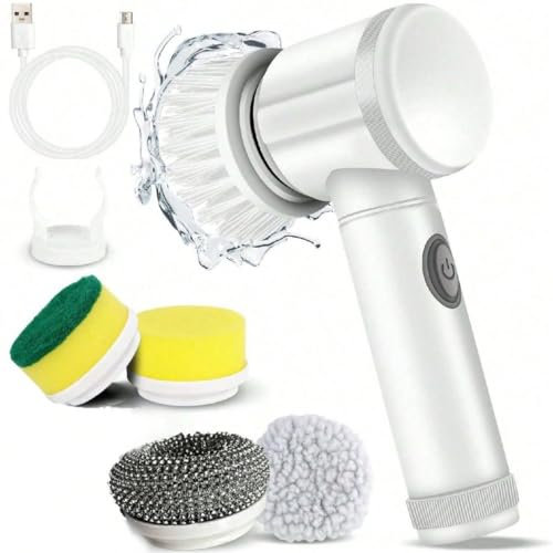 Cepillo de Limpieza eléctrico, fregador Giratorio eléctrico con 5 Cabezales de Cepillo, Kit de Limpieza automático para bañera de baño, Cocina, azulejo, Ventana, bañera, Plato, Coches