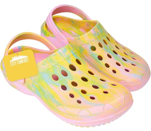 CityComfort Clogs for Women Garden Shoes Tie Dye Summer Slip On with Strap for Beach Pool Indoor Outdoor Holiday Essentials