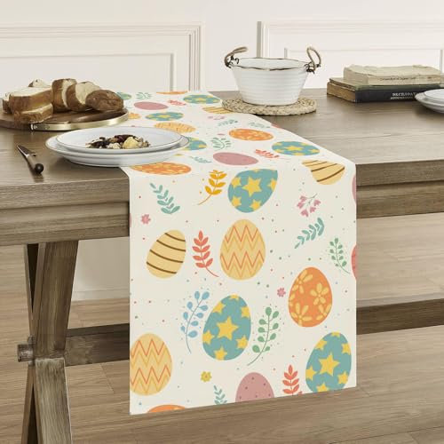 Vorysum Tischläufer Modern Ostern Frühling Tischläufer Ostertischläufer Ostereier Tischband Osterhase Tischdeko Osterndeko Frühlingdeko Tischdekoration für Esszimmer 40 x 180 cm